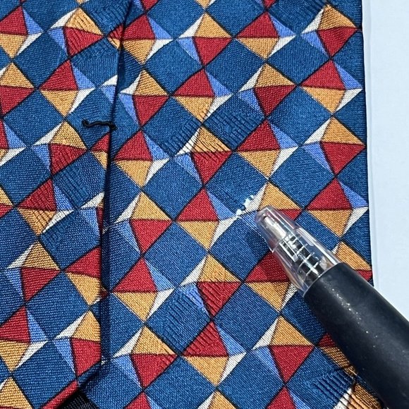 Mondo Uomo Bright Geometric Diamond Design Silk Tie Handmade In Italy - Picture 6 of 10